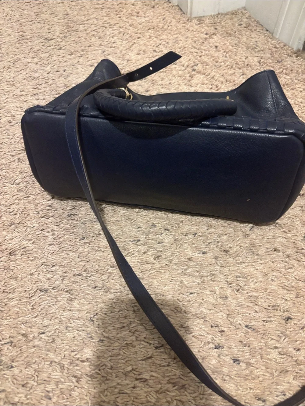 Cole Haan Navy Woven-Front Leather Shoulder Bag